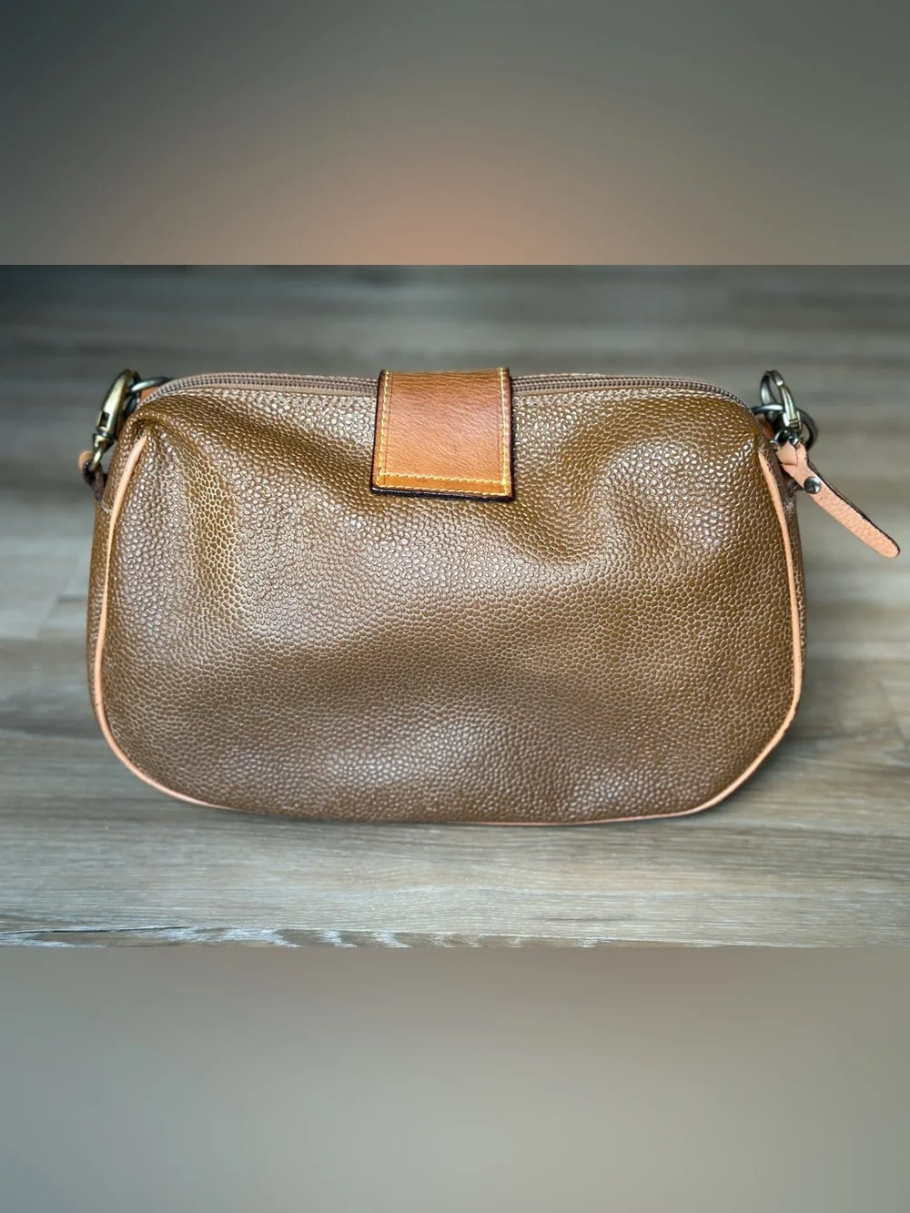 Vintage Brics Italy Brown Textured Shoulder Bag Leather Trim Purse Y2K 90s